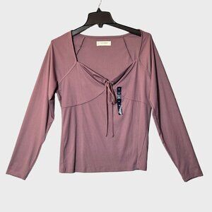 Lucky Brand Mauve Ribbed Sweetheart Neck Keyhole Long Sleeve Top XL Babydoll